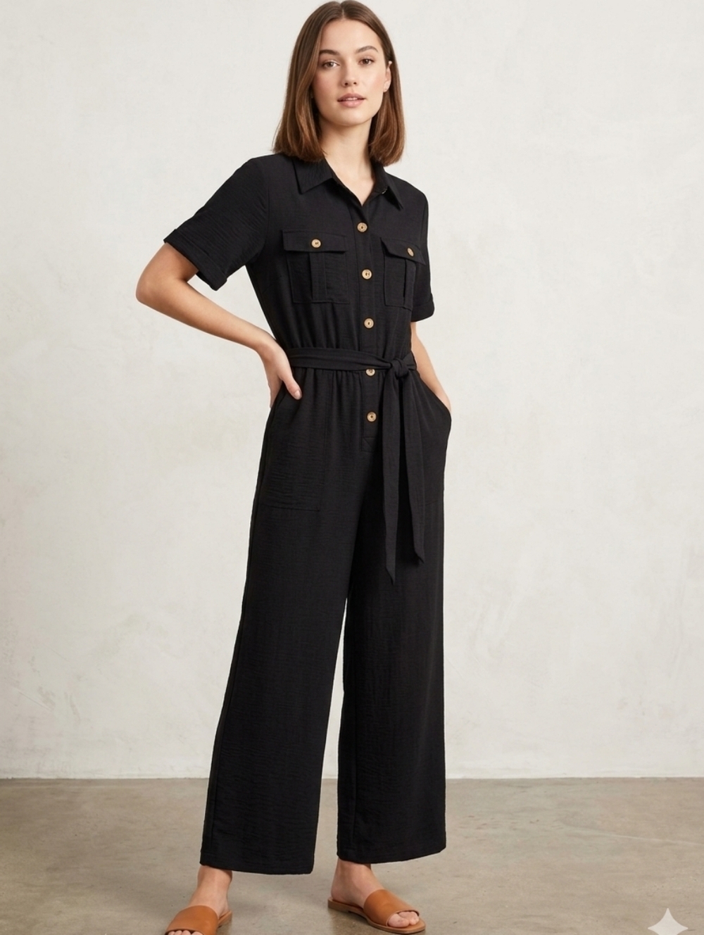 Pie In The Sky Black Wide Leg Utility Jumpsuit Size Small